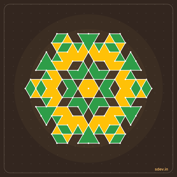 Pulli Rangoli, 13 - 7 interlaced dots, No. 21: finished kolam design