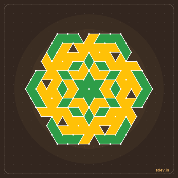 Pulli Rangoli, 13 - 7 interlaced dots, No. 30: finished kolam design