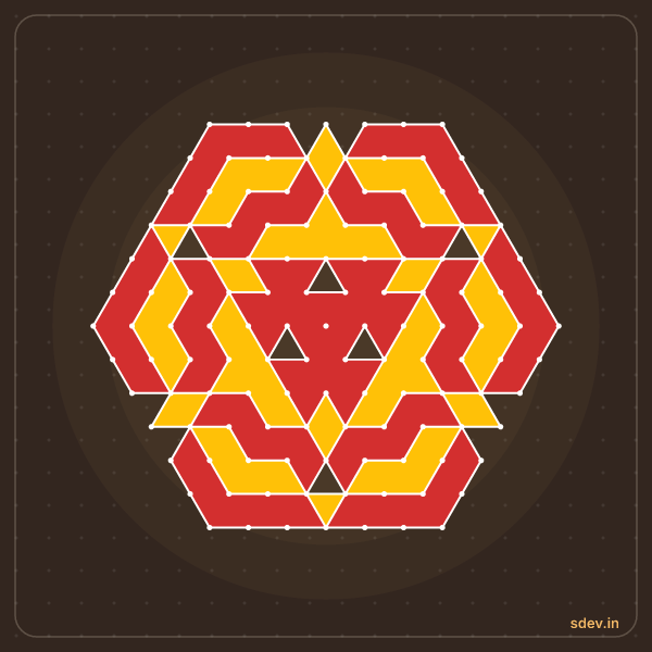 Pulli Rangoli, 13 - 7 interlaced dots, No. 32: finished kolam design