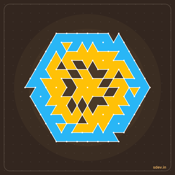 Pulli Rangoli, 13 - 7 interlaced dots, No. 48: finished kolam design