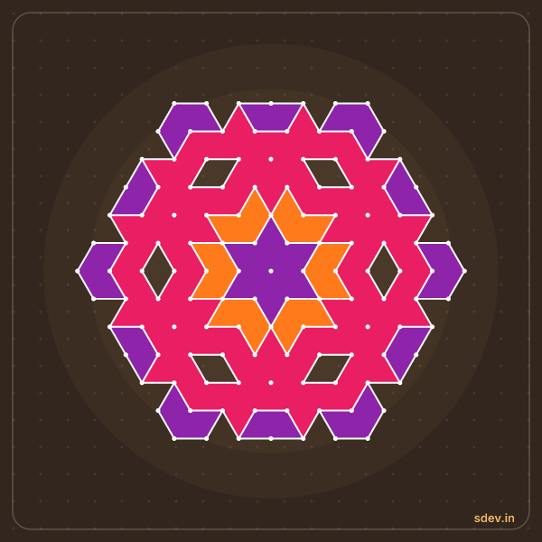 Pulli Rangoli, 13 - 7 interlaced dots, No. 64: finished kolam design