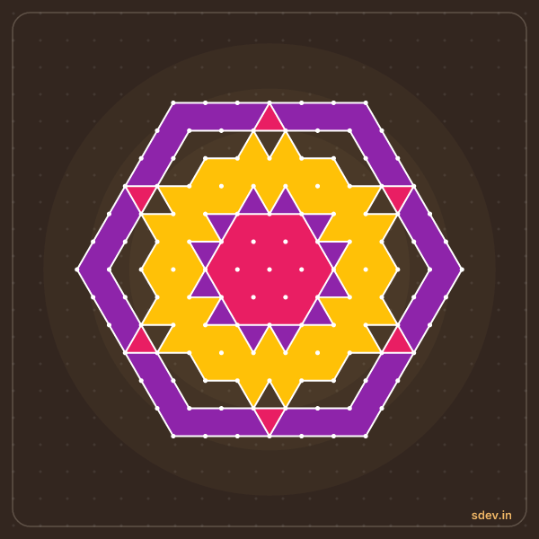 Pulli Rangoli, 13 - 7 interlaced dots, No. 65: finished kolam design