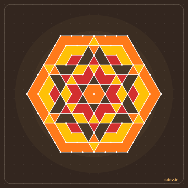 Pulli Rangoli, 13 - 7 interlaced dots, No. 80: finished kolam design