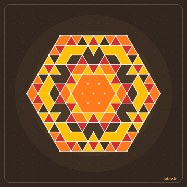 Pulli Rangoli, 13 - 7 interlaced dots, No. 90: finished kolam design