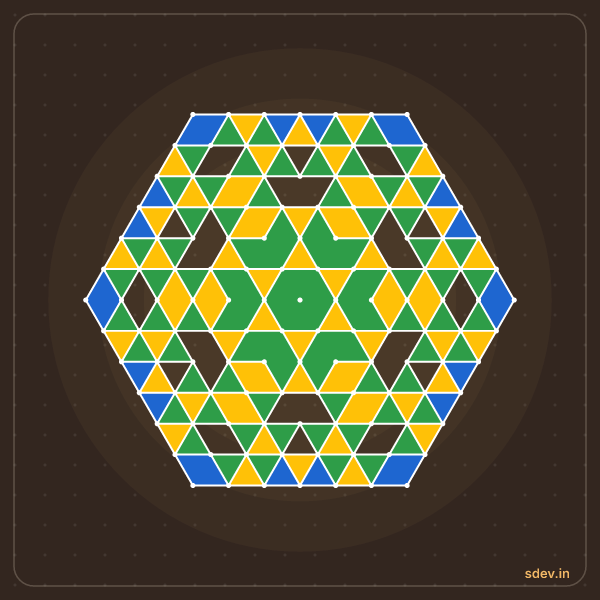 Pulli Rangoli, 13 - 7 interlaced dots, No. 91: finished kolam design