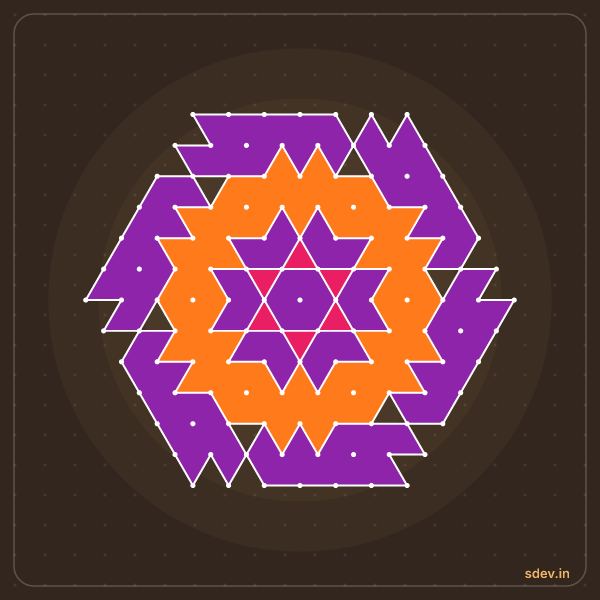 Pulli Rangoli, 13 - 7 interlaced dots, No. 92: finished kolam design