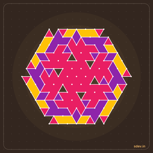 Pulli Rangoli, 13 - 7 interlaced dots, No. 93: finished kolam design