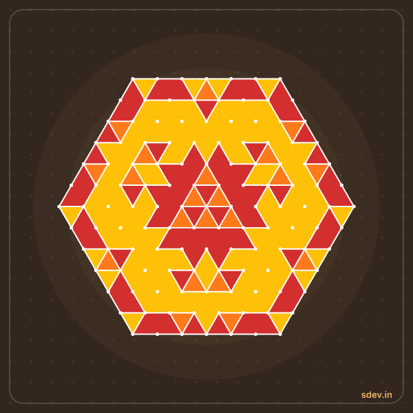 Pulli Rangoli, 13 - 7 interlaced dots, No. 97: finished kolam design