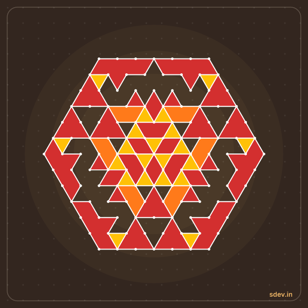 Pulli Rangoli, 13 - 7 interlaced dots, No. 100: finished kolam design
