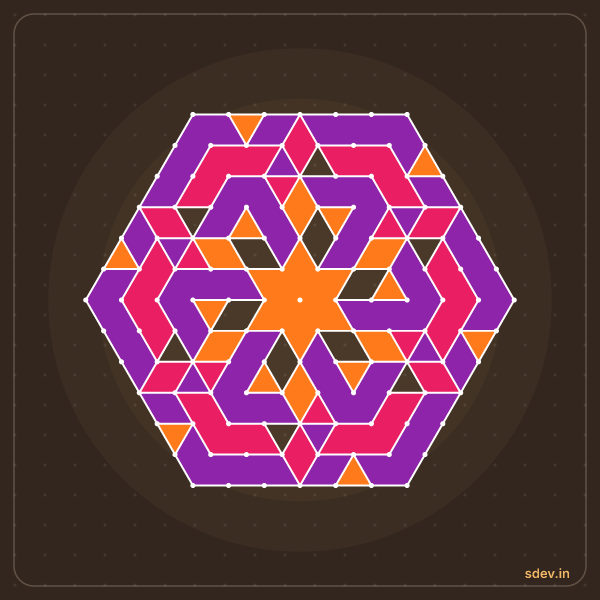 Pulli Rangoli, 13 - 7 interlaced dots, No. 101: finished kolam design