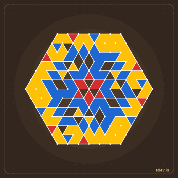 Pulli Rangoli, 13 - 7 interlaced dots, No. 118: finished kolam design