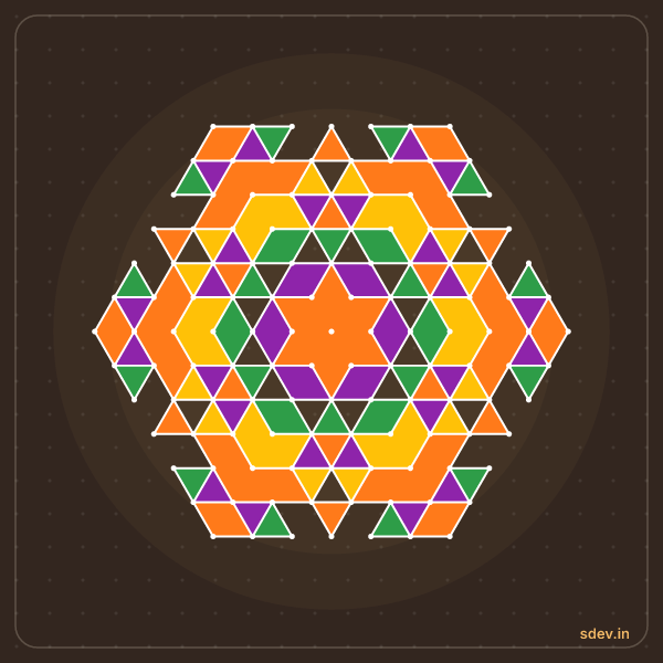 Pulli Rangoli, 13 - 7 interlaced dots, No. 153: finished kolam design