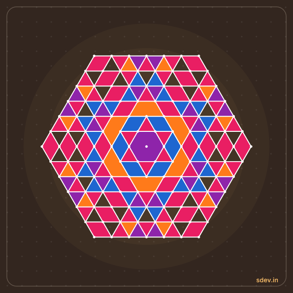 Pulli Rangoli, 13 - 7 interlaced dots, No. 155: finished kolam design