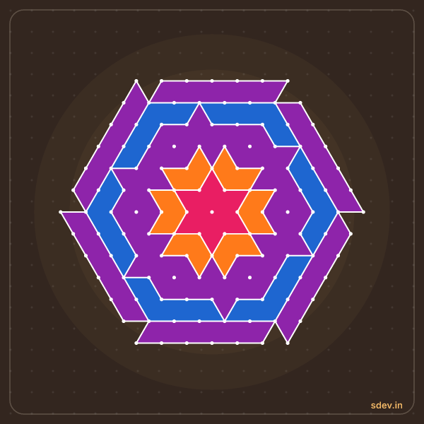 Pulli Rangoli, 13 - 7 interlaced dots, No. 156: finished kolam design