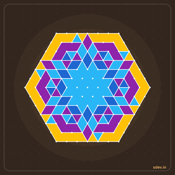 Pulli Rangoli, 13 - 7 interlaced dots, No. 162: finished kolam design