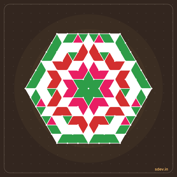 Pulli Rangoli, 13 - 7 interlaced dots, No. 164: finished kolam design