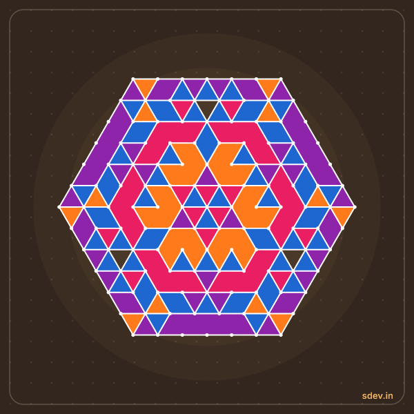 Pulli Rangoli, 13 - 7 interlaced dots, No. 173: finished kolam design