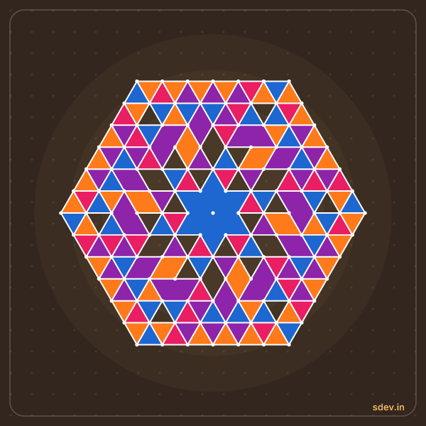 Pulli Rangoli, 13 - 7 interlaced dots, No. 174: finished kolam design