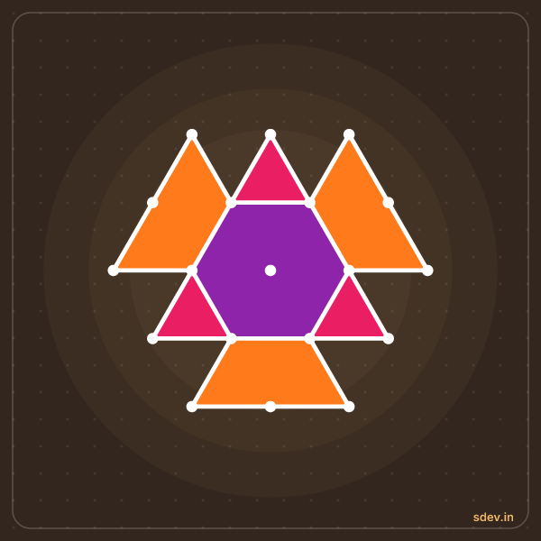 Pulli Rangoli, 5 - 3 interlaced dots, No. 13: finished kolam design