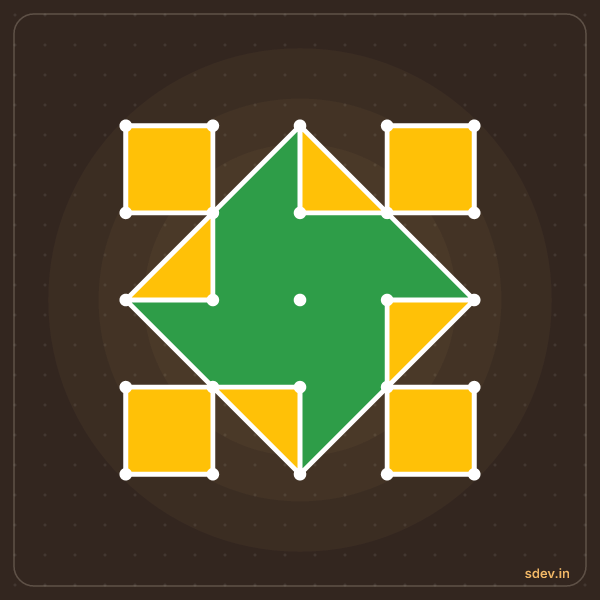 Pulli Rangoli, 5 - 5 straight dots, No. 5: finished kolam design