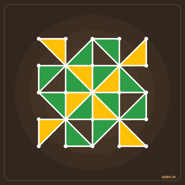 Pulli Rangoli, 5 - 5 straight dots, No. 32: finished kolam design