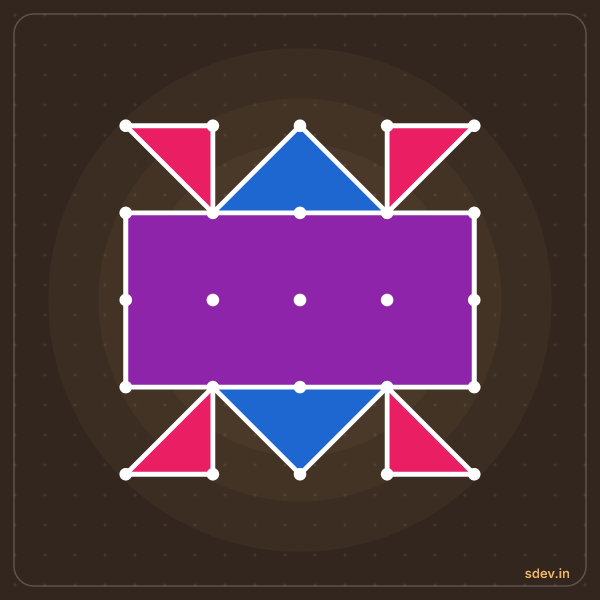 Pulli Rangoli, 5 - 5 straight dots, No. 36: finished kolam design