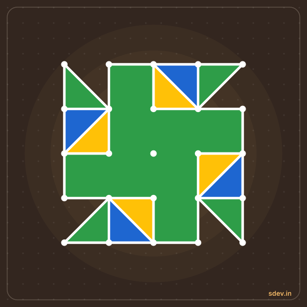 Pulli Rangoli, 5 - 5 straight dots, No. 40: finished kolam design