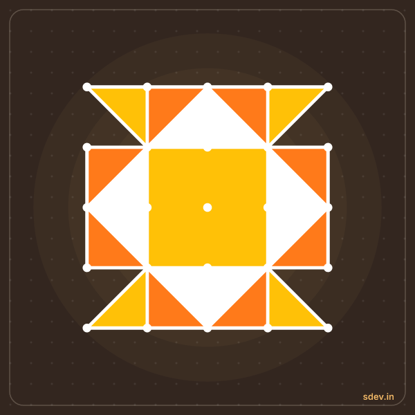 Pulli Rangoli, 5 - 5 straight dots, No. 49: finished kolam design