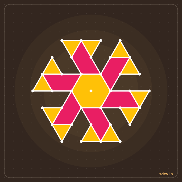 Pulli Rangoli, 7 - 4 interlaced dots, No. 34: finished kolam design