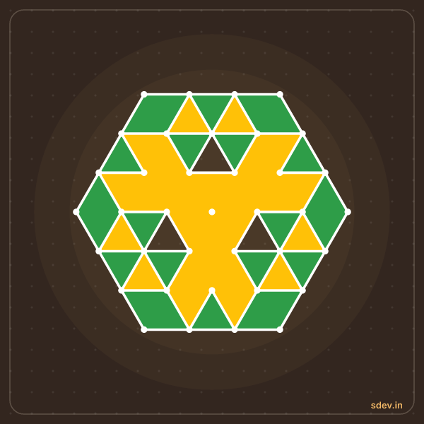Pulli Rangoli, 7 - 4 interlaced dots, No. 42: finished kolam design