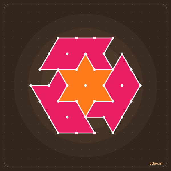 Pulli Rangoli, 7 - 4 interlaced dots, No. 49: finished kolam design