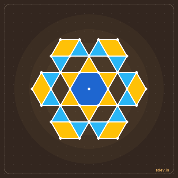 Pulli Rangoli, 7 - 4 interlaced dots, No. 66: finished kolam design
