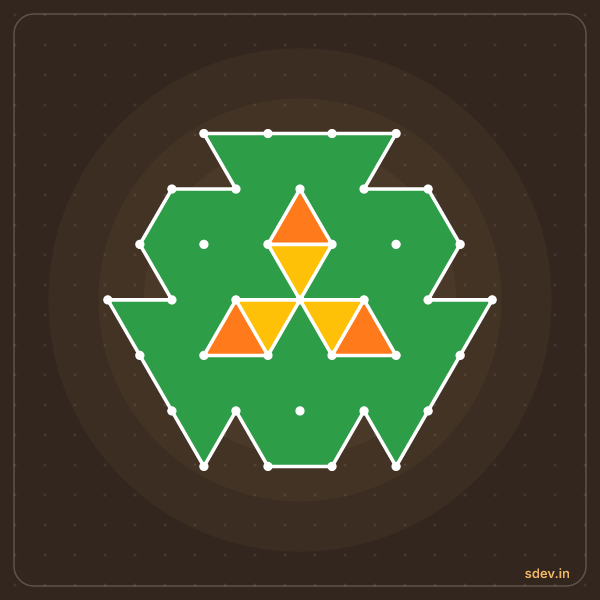 Pulli Rangoli, 7 - 4 interlaced dots, No. 95: finished kolam design