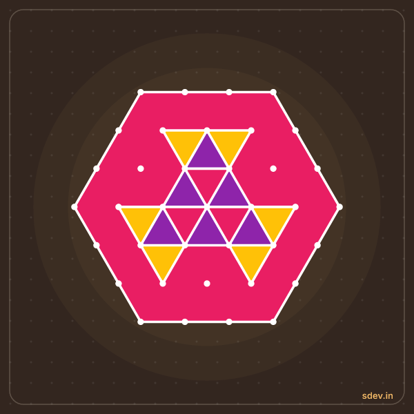 Pulli Rangoli, 7 - 4 interlaced dots, No. 96: finished kolam design