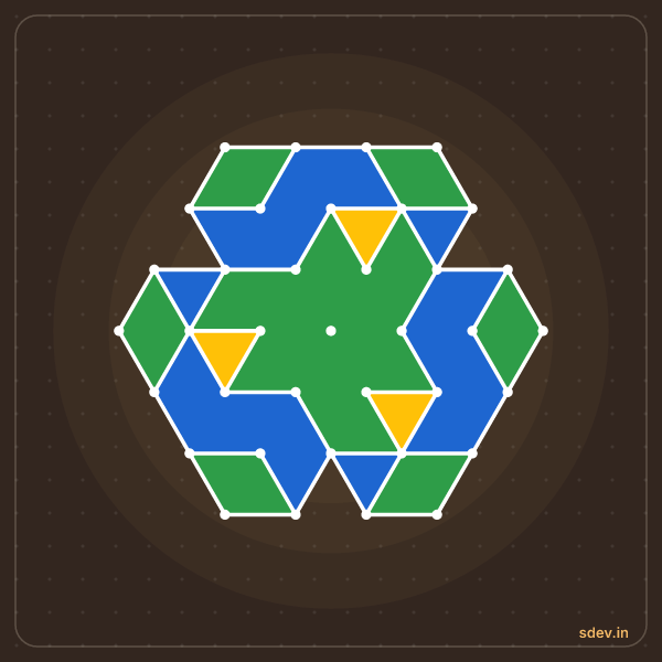 Pulli Rangoli, 7 - 4 interlaced dots, No. 117: finished kolam design
