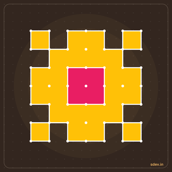 Pulli Rangoli, 7 - 7 straight dots, No. 1: finished kolam design