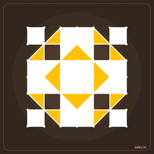 Pulli Rangoli, 7 - 7 straight dots, No. 11: finished kolam design