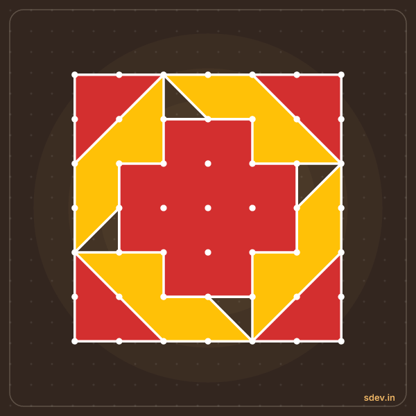 Pulli Rangoli, 7 - 7 straight dots, No. 29: finished kolam design