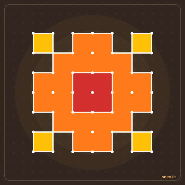 Pulli Rangoli, 7 - 7 straight dots, No. 44: finished kolam design