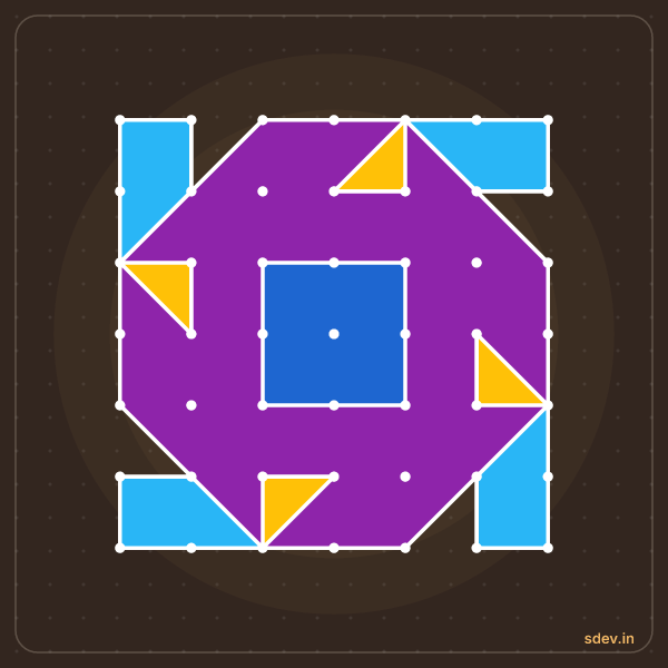 Pulli Rangoli, 7 - 7 straight dots, No. 113: finished kolam design