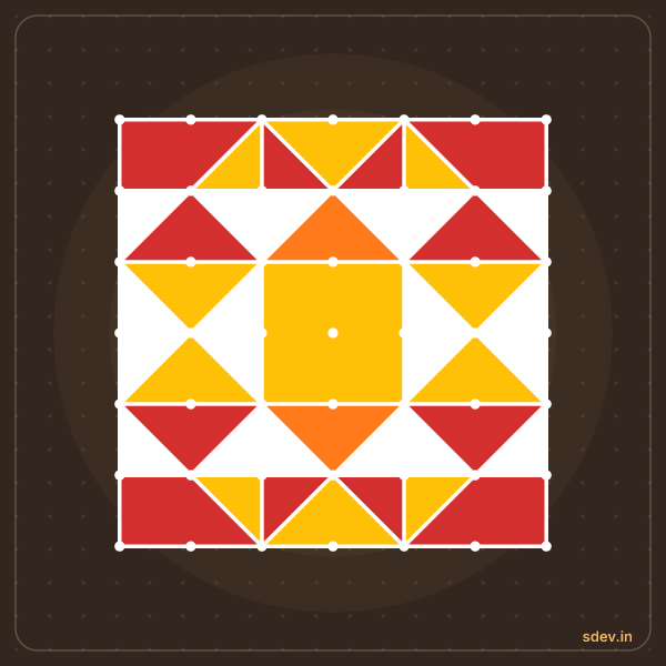 Pulli Rangoli, 7 - 7 straight dots, No. 126: finished kolam design