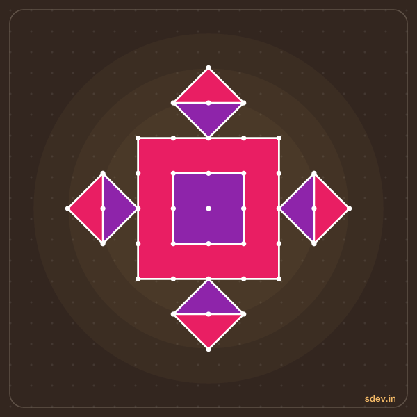 Pulli Rangoli, 9 - 1 straight dots, No. 1: finished kolam design