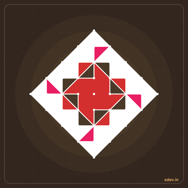 Pulli Rangoli, 9 - 1 straight dots, No. 113: finished kolam design