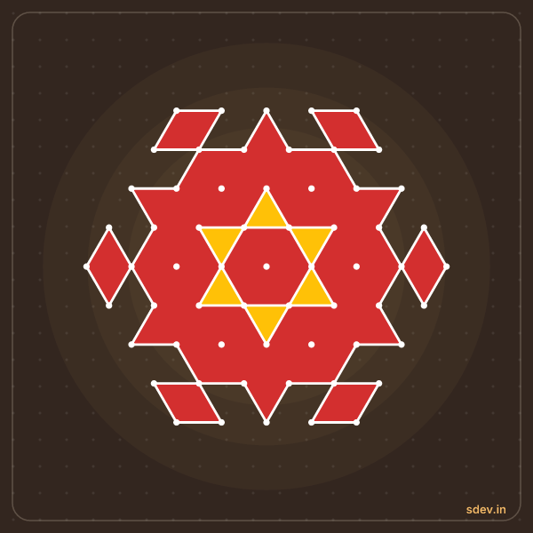 Pulli Rangoli, 9 - 5 interlaced dots, No. 1: finished kolam design