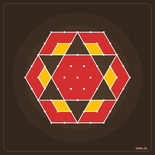Pulli Rangoli, 9 - 5 interlaced dots, No. 3: finished kolam design