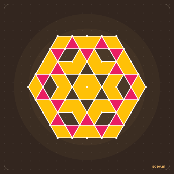 Pulli Rangoli, 9 - 5 interlaced dots, No. 24: finished kolam design