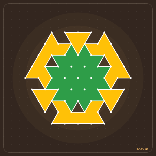 Pulli Rangoli, 9 - 5 interlaced dots, No. 29: finished kolam design
