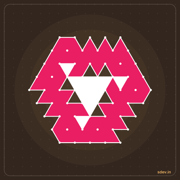 Pulli Rangoli, 9 - 5 interlaced dots, No. 48: finished kolam design