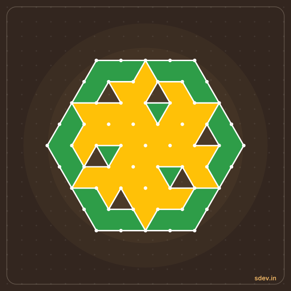 Pulli Rangoli, 9 - 5 interlaced dots, No. 49: finished kolam design