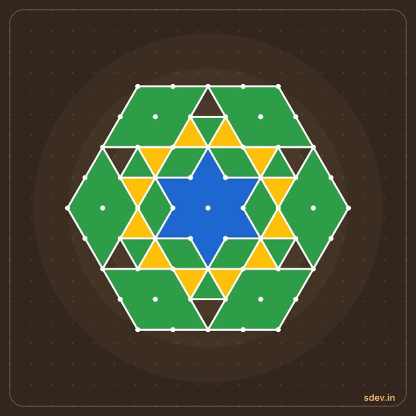 Pulli Rangoli, 9 - 5 interlaced dots, No. 73: finished kolam design